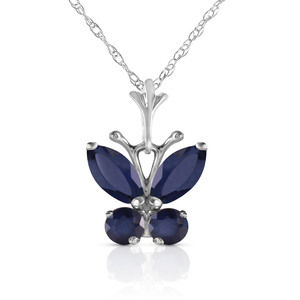 14K. GOLD BUTTERFLY NECKLACE WITH NATURAL SAPPHIRES (White Gold)
